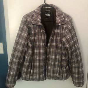 NorthFace brown and white plaid jacket size L